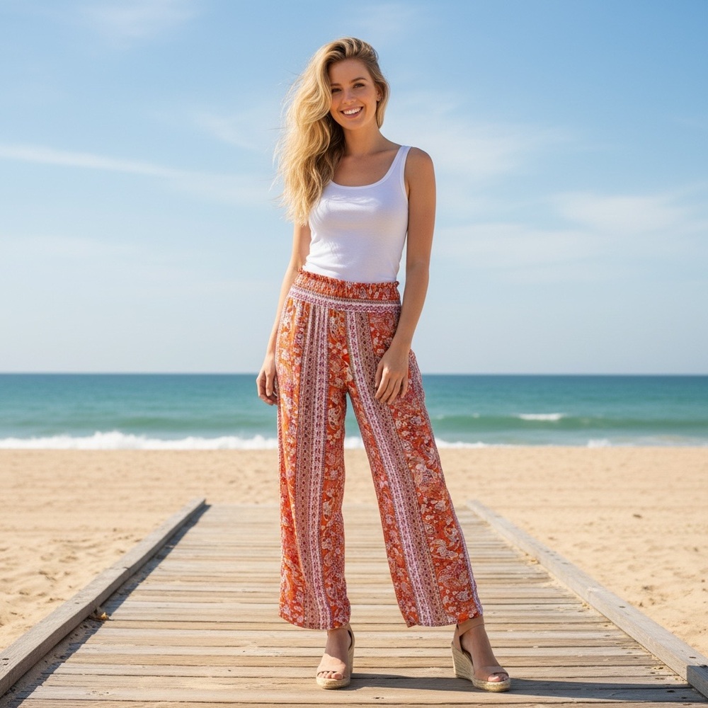 NWOT Kingston Grey Boho Wide-Leg High Rise Pants Summer Resortwear Vacation